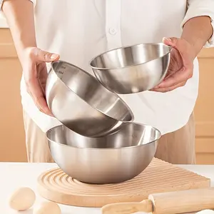 3-Piece Durable Stainless Steel Mixing Bowls Set, Metal Mixing Bowls, & Food-Safe Kitchenware for Cooking, Baking, Serving, Ideal for Holidays & Daily Use