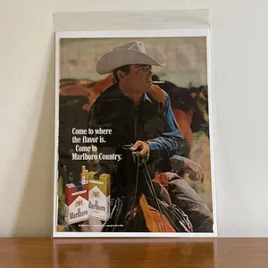 1970 Marlboro Man Ad: Vintage Cowboy Print on Horseback
