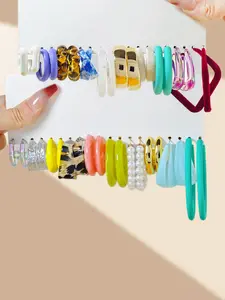 40-Piece Exaggerated Geometric Set, Colorful Resin Material, Versatile Accessory for Various Occasions, Statement Earrings