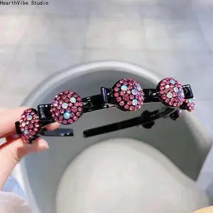 Rhinestone Headband with Bow Design Sparkling Versatile Hairband Braided Hairpin for Bangs Fixed Artifact Cute Broken Hair Accessory in Rich Colors