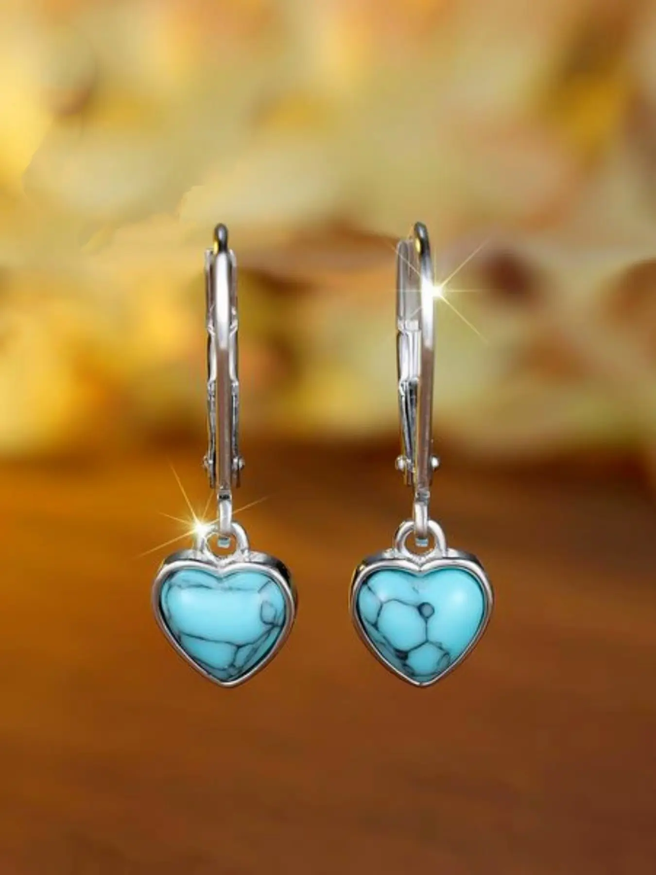 Silver Heart Turquoise Stud Earrings, Elegant Geometric Design, Perfect Birthday Gift, All-Season Fashion Jewelry for Women