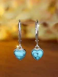 Silver Heart Turquoise Stud Earrings, Elegant Geometric Design, Perfect Birthday Gift, All-Season Fashion Jewelry for Women