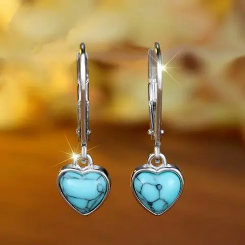 Silver Heart Turquoise Stud Earrings, Elegant Geometric Design, Perfect Birthday Gift, All-Season Fashion Jewelry for Women