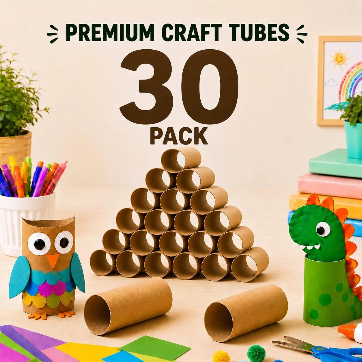 30 Pack Craft Rolls - Thick Cardboard Tubes for Crafts - round Tubes - Cardboard Tubes for Crafts - Craft Tubes - Craft round Tubes - Paper Tube for Crafts - 1.57 X 3.9 Inches - Brown Bargain Paradise