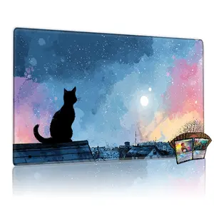 Cosmic Night Sky Cat Playmat - 12x24in Non-Slip Gaming Mouse Pad for TCG MTG Battle, Perfect for Family Gatherings and Parties, a Unique Gift for Card Game Lovers