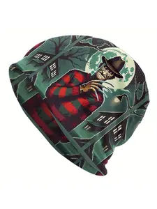 Pixel Freddy Krueger Nightmare Bonnet Hat - Men'S Lightweight Beanie Cap, Hip Hop Style, Polyester Blend, Fashionable Knitted Skull Cap