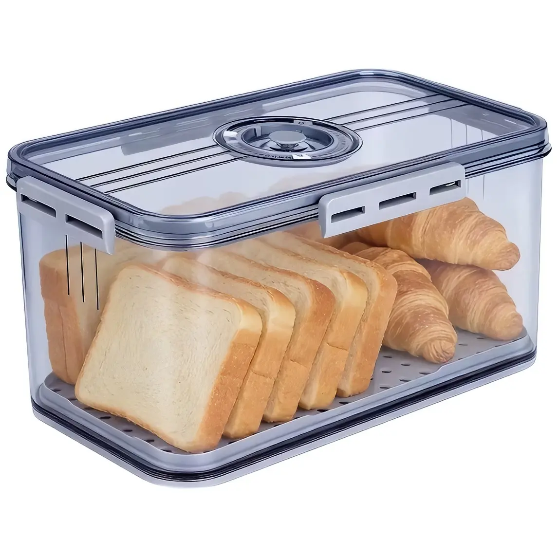 Airtight Bread Box with Lid ,Time Recording, Kitchen Countertop Storage Container,Store Bread, Toast, Donut and fruits,Gray
