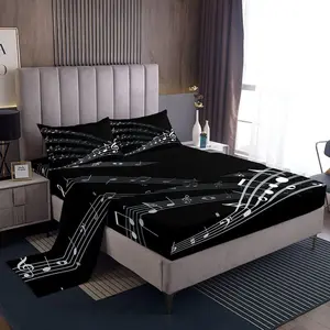 Musical Note Themed Bed Sheets for Bedroom,Black White Music Decor Luxury Bedding Set,Soft Musical Geometric Lightweight Breathable Sheets Set