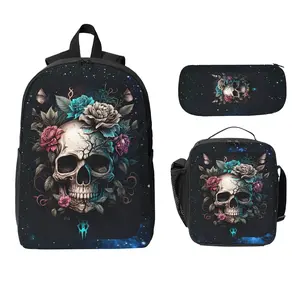 Skull Black Large Capacity Backpack Three-Piece Set