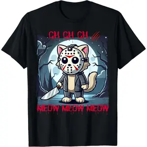 Vintage Horror Movie Cat Funny Cute Kitten Meow Graphic T-Shirt for Men Women