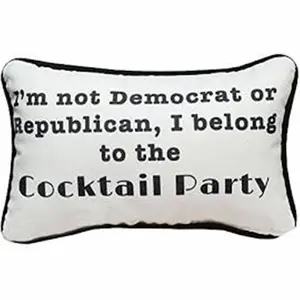 212 MAIN Decorative Outdoor Sofa Accent Pillow, 12.5x8.5 in., "I am not a Democrat or Republican, I Belong to the Cocktail Party" Design, Customizable for Bedrooms, Funny