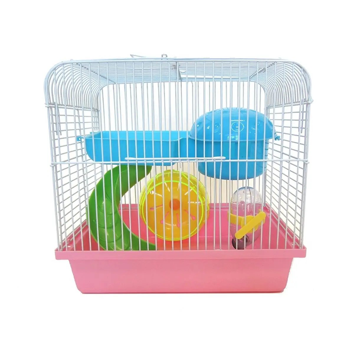 212 MAIN Dwarf Hamster and Mouse Cage with Metal Bars, Complete Setup, Accessories and Included Toys - Pink, All-In-One Kit, Hamsters/Mice