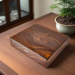 1 Vintage Jewelry Box with Wooden Lid - Dark Brown Wood Grain, Decorative Organizer, Organizer Storage for Necklaces, Watches, Rings - Gift for Mother's Day, Birthday, Anniversary - Home or Office Desktop Organizer, Classic Design, Lined Velvet