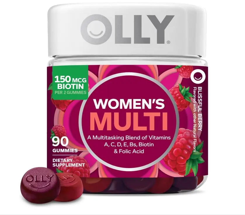OLLY Women's Multivitamin Gummy, Women's Overall Wellness,* Vitamins A, C, D, E, Biotin, Folic Acid, Adult Chewable Supplement, Berry Flavored, 45 Day Supply - 90 Count