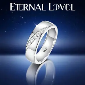 This ring has only one side. Just like true love – no beginning, no end--Diamond-encrusted Möbius couple rings for men and women, a simple and elegant wedding pair ring