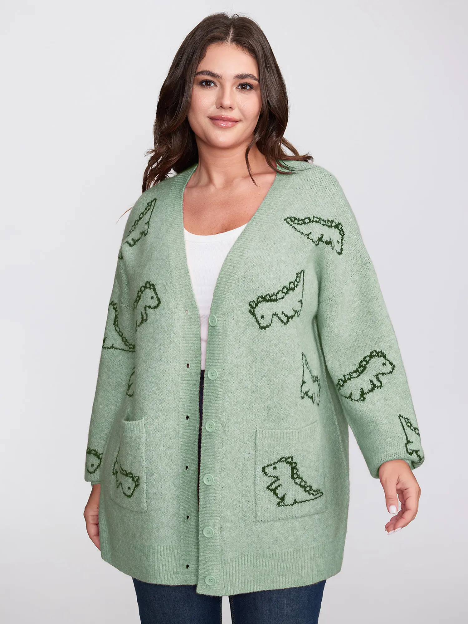 BloomChic Women's Plus Size Knit Cardigan [M-6X] - Cute Jacquard Print V Neck Sweater, Long Sleeve Relaxed Fit Layering Top with Pocket, Casual Summer Everyday Outfit,Summerfinds,back to school,back to school shopping