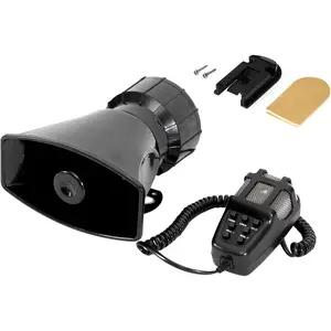 Car PA System Truck Siren Horn 7 Tone Sound with Mic PA Speaker Vehicle Siren Megaphone Speaker 100W 12V Emergency Sound Amplifier with Microphone Police Fire Ambulance Hooter Traffic Sound