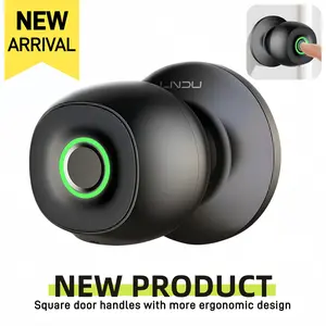LNDU Biometric Door Knob Lock, Fingerprint & APP Control, Auto-Lock/Privacy/Passage Modes,100 Fingerprints， 0.3s Unlock, Type-C Emergency Charging