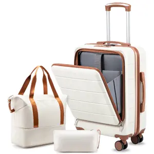 3 Piece Set Carry-On Luggage, Hardside TSA Lock Spinner Suitcase with Travel Bag and Toiletry Bag