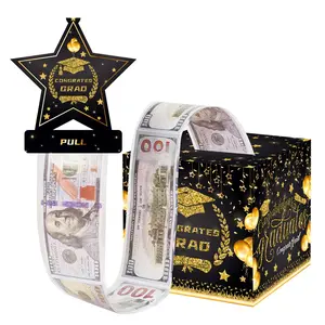 Gold Graduation Cash Gift Box, Gift Box Design, Surprise Money Jar, Transparent Bag Gifts for Kids & Adults, Contains 50 Bags, Fun Way to Give Cash