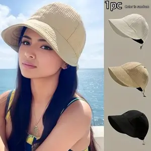 Women's Summer Foldable Sun Hat, Wide Brim Beach Hat, UV Protection, Fashionable Waffle Fisherman Hat, Spring & Summer Accessory