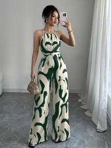 Women's Sleeveless Thin Strap Print Romper, Loose Wide Leg Pants, Perfect for Party, Date, Vacation, Daily, Casual, Afternoon Tea