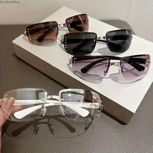 2026 Y2K Rimless Sunglasses for Women – Futuristic Frameless Glasses with Metallic Accents, Lightweight Trendy Fashion Eyewear for Streetwear, Festivals, Parties & Bold Outfit Styling