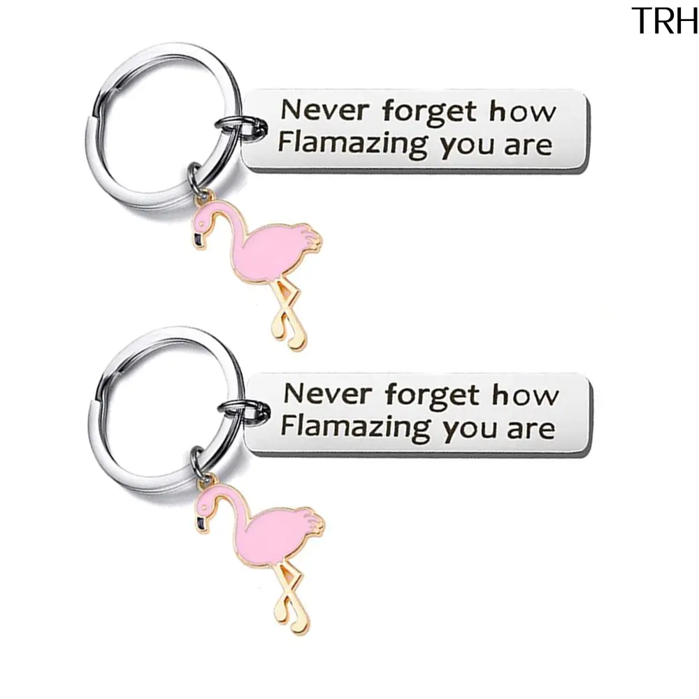 Inspirational Flamingo Keychain For Women, Stainless Steel Engraved Tag "Never Forget How Flamazing You Are", Enamel Pink Flamingo Charm Key Ring, Encouragement Positive Affirmation Gift For Friend Coworker Birthday
