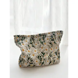 Floral Embroidery Makeup Bag, Large Capacity Cosmetic Storage Bag, Fashionable Travel Bag For Women, Zip, Makeup Pouch