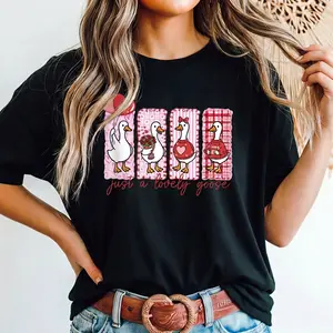 Funny Graphic Tee Women Oversized Sarcastic Lovely Goose Print Top Cottagecore Aesthetic Gift for Her S-6XL_KT0203