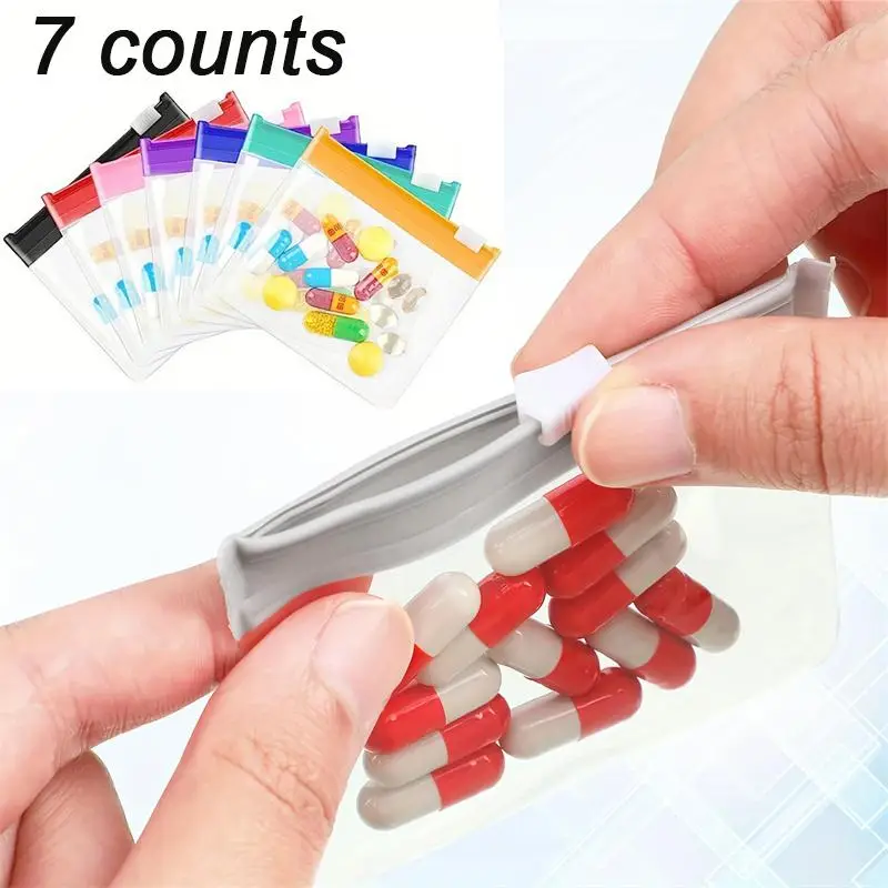 Clear Zipper Pill Storage Bag, 7 Counts/set Reusable Pill Organizer, Portable Pill Storage Bag for Travel, Home Organizer for Pill & Small Item