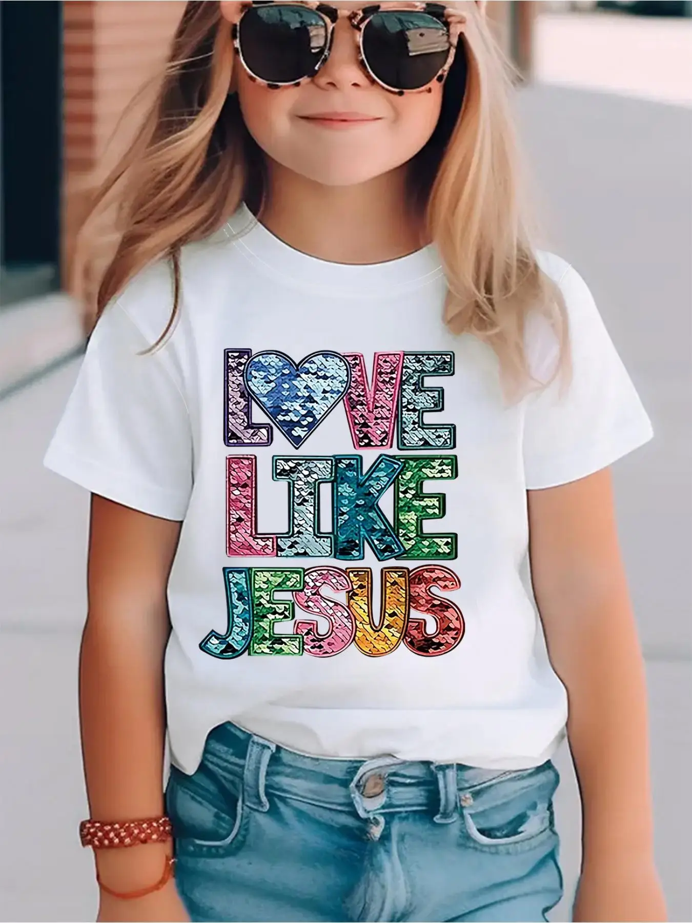 Girl's Colorful Letter Print Round Neck Tee, Fashion Casual Crew Neck T-Shirt for Daily Holiday Vacation Outdoor Wear, Kids Clothes for Summer, Tops