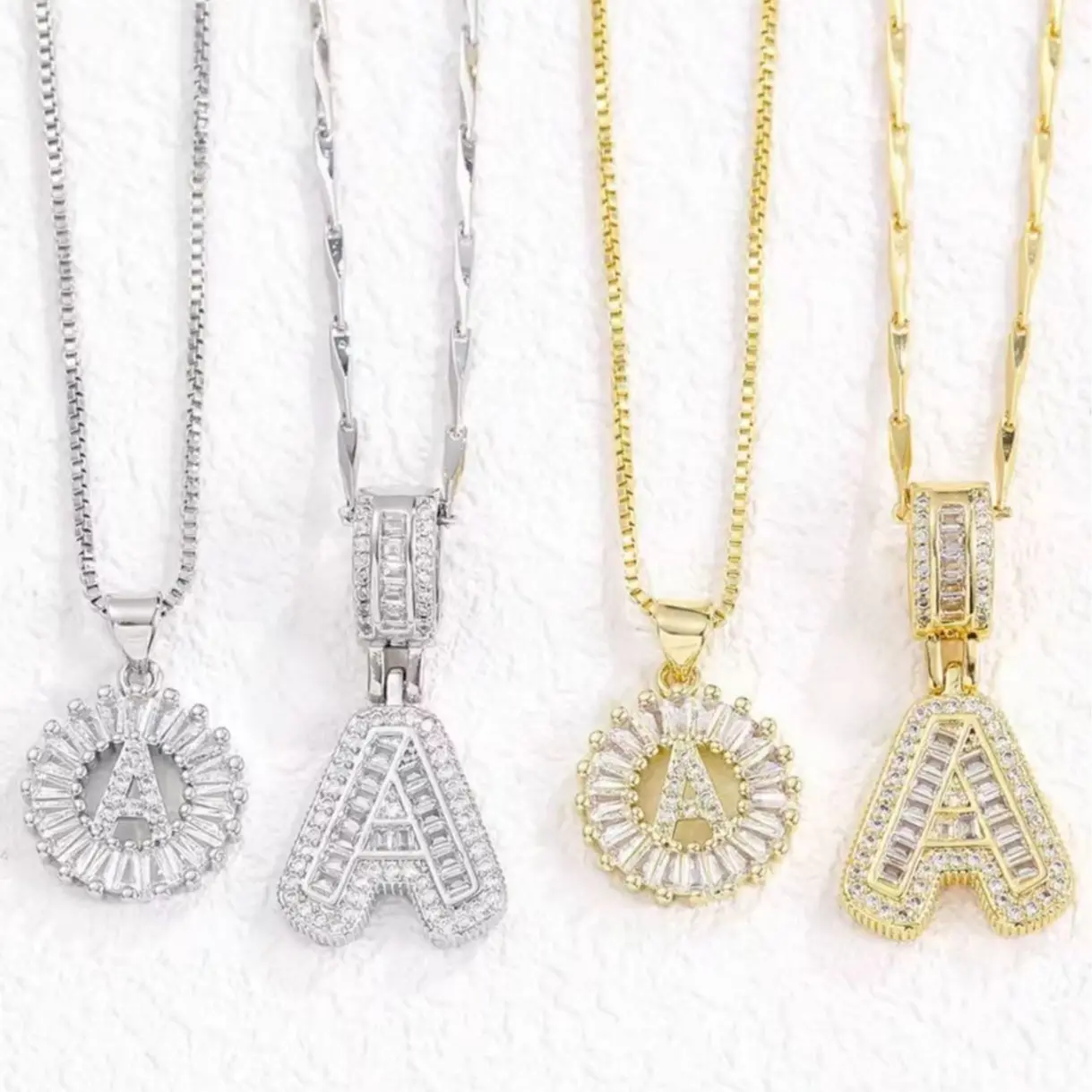 Exquisite Baguette Cut Zircon Letter Stack Necklace Silver Gold Plated Delicate Daily Accessory Ideal Gift For Mother Sister Valentine Holiday Party birthstone gold-plated cuban link chain Gift For Birthday Gift For Women