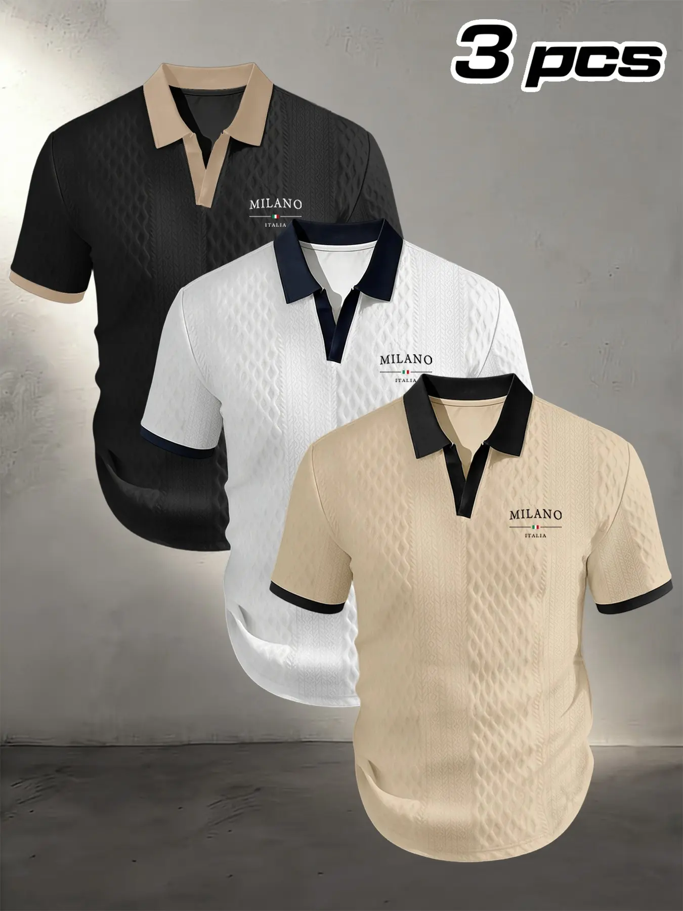 Men's Summer Colorblock Polo Shirt, Fitted, Milano Print Design, Breathable High-End Fabric, Casual Short Sleeve, Suitable for Daily Wear, Business Casual