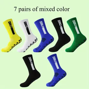 7 Pairs of Men's Athletic Compression Socks - Breathable, Anti-Slip, Quick-Dry Mid-Calf Socks for Sports & Outdoor Activities, Mixed Colors (Black, White, Yellow, Green, Blue)