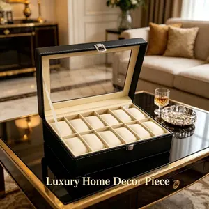 Leather Watch Box Storage Case, Jewelry Display Organizer, Large Capacity, High-End Lockable Security Wristwatch Mechanical Showcase Holder