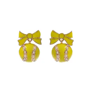 SoftBall Enamel With Bow Post Earrings