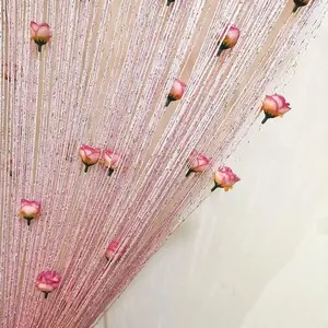 Flat silver rose-patterned curtain, high-end silver thread floral decoration, partition curtain, entryway curtain, hanging curtain, wedding room curtain.
