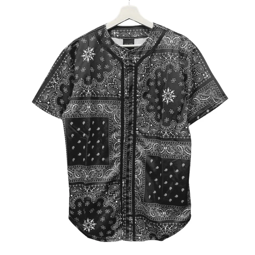 Men's Bandana Baseball Jersey Button Down Shirt Short Sleeve