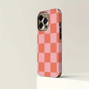 Checkered Pink Peach Tough iPhone Case| iPhone 16 15 14 13 12 11 Pro Max Case