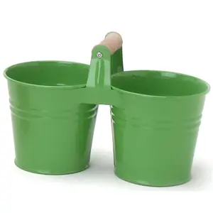 212 MAIN Enameled Galvanized Steel 2-Planter Unit, Rustproof, with Wood Handle, Green Finish