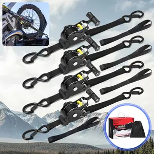Auto-Retractable Ratchet Straps Retractable Tiedowns for Motorcycle & SUV Truck with Ratchet Mechanism & Storage Bag Flexible Adjustable Secure Travel Storage Heavy Duty
