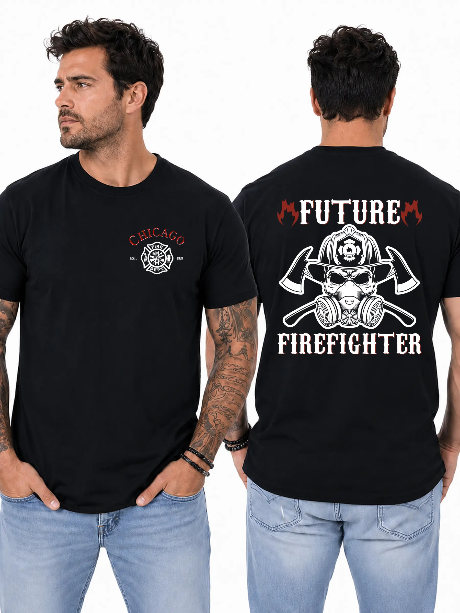 Future Firefighter T-Shirt, Firefighter Skull Mask Design, Firefighter Career Inspired Tee, Firefighter Axes Graphic Shirt, Firefighter Gift Idea Design
