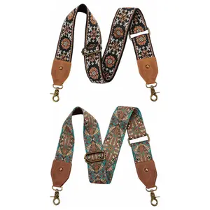 2Pcs Purse Strap, 2inch Crazy Horse Leather End Shoulder Strap Adjustable Replacement,Retro Jacquard Embroidery Multi-pattern Crossbody Bag Straps for Handbag,Crossbody Bags - Home Improvement.