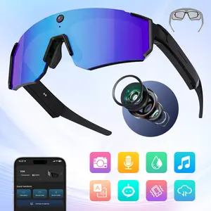 Smart Sports Glasses with 8MP Camera, 2KPhoto/1200P Video Recording WearableGlasses, IP54 Waterproof MultifunctionalWireless Audio Bluetooth Glasses withHeadphone, Outdoor Sports PolarizedSunglasses with Al Voice Assistant, UVProtection Eyeglass