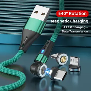 3a Magnetic Charging Cable, 540° Rotating Magnetic Phone Charger, Nylon Braided USB Cable for iPhone USB/c Type, 3.3ft/6.6ft