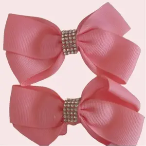 Princess 4 Pack Small Hair Bows - Basic Design with Sparkling Details