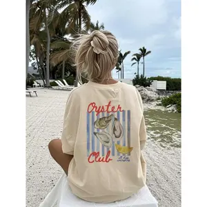 Oyster Graphic Back Print Tee Unisex Vintage Coastal Beach Shirt Soft Cotton Casual Streetwear Summer Vacation Outfit