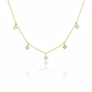 18K Gold Plated Mini CZ Station Charms Chain Necklace