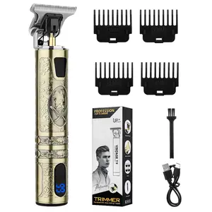 Vintage Engraved T9 Hair Trimmer for Men, Cordless Rechargeable Zero Gap Detail Clipper with LCD Display, Professional Barber Edger for Haircuts, Beard & Line Designs